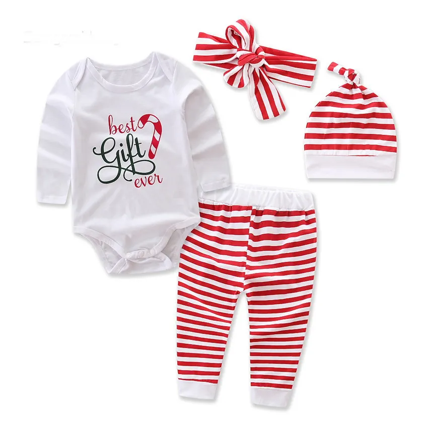 Ins explosion autumn newborn baby clothes 100% cotton fabric 4 sets rompers girls Christmas pajamas