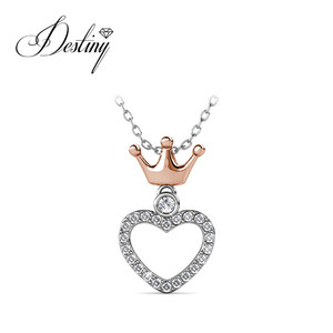שרשרת כתר עם תליון לב משובץ גבישי swarovski קריסטלים תכשיטי אופנה 925 כסף סטרלינג - Product Image 4