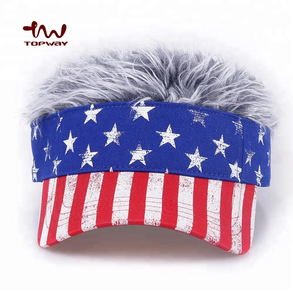 Bulk Sale UV Protection Flag Visor Cap Custom Brand Logo Short Fake Hair Straw Sun Visor Caps Winter Hats