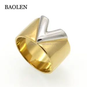 Bijoux de luxe de marque célèbre, bague pour homme/femme, or, double couleur, bague en V, acier titane, poli miroir, grandes bagues d'amour - Product Image 1
