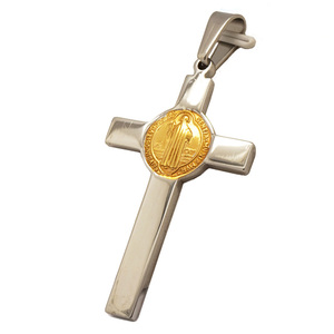 Olivia Aksesori Pria 2017 Mode Perak dan Emas Stainless Steel St Benedict Crucifix Liontin - Product Image 1