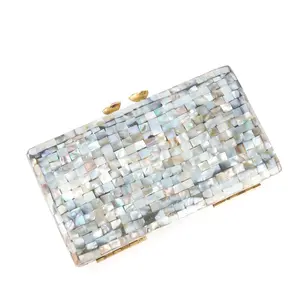 Factory Wholesale Rectangular Silver Women Ladies Evening Party Acrylic Frame Shell Clutch Bag