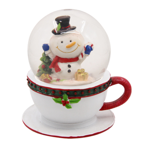 Coffee Cup Shape <strong>Snowman</strong> Polyresin Snowball Glass Snow <strong>Globe</strong> for Christmas Gift - Product Image 1