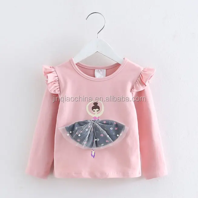 Venta al por mayor de ropa de boutique para niños, camisa de manga larga de Color rosa para niñas, ropa para niños, servicio OEM completo, Patchwork estampado sólido