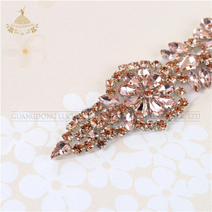 אפרסק צבעוני ריינסטון קריסטל Applique לחתונה שמלת sashes - Product Image 5