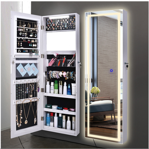 Trang Sức Tủ Hộp Treo Tường Có Thể Khóa Màn Hình Cảm Ứng Ánh Sáng Tích Hợp Túi Dây Kéo Bên Trong Trang Điểm Đầy Đủ Trang Điểm Gương Đèn Led - Product Image 2