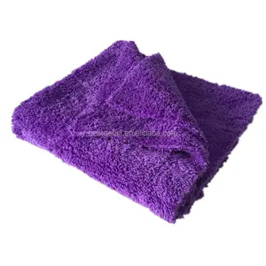 Púrpura paño de limpieza suave de peluche 16x16 350 gsm sin bordes de microfibra de detallando para coche de secado lavado pulido