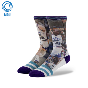 Sublimation blanc <span class=keywords><strong>bas</strong></span> De <span class=keywords><strong>Contention</strong></span> de basket-ball étoiles 3d imprimé chaussettes - Product Image 3