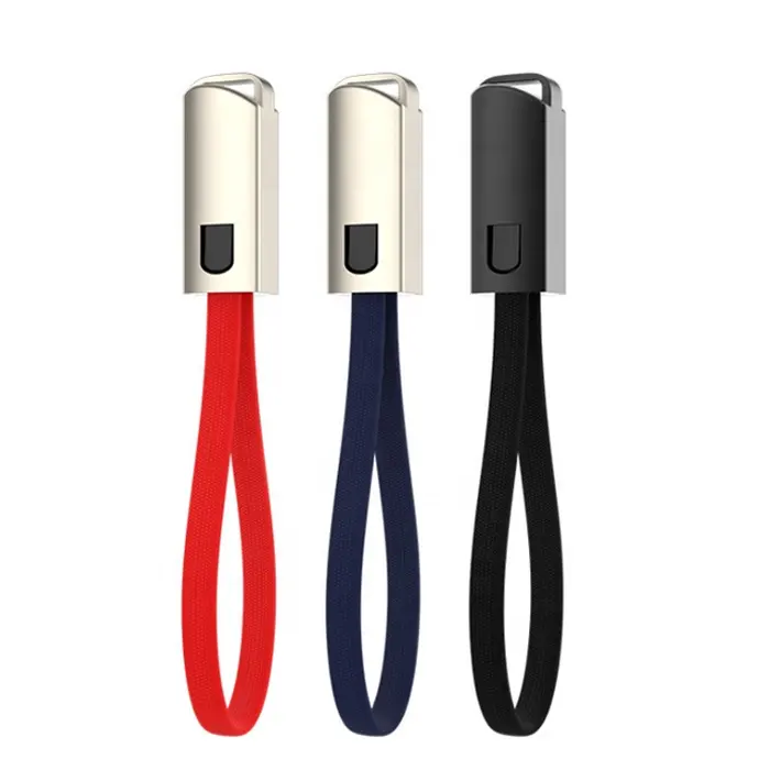 מכירה לוהטת קידום מכירות מתנת 2in 1 Usb כבל 2A מהיר טעינה ניילון אבץ סגסוגת מפתח טבעת שרוך נתונים כבל