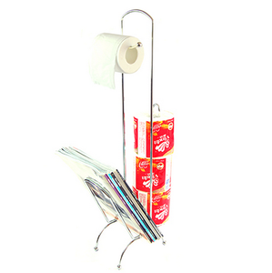 <strong>Free</strong> <strong>Standing</strong> Metal Wire Chrome <strong>Toilet</strong> <strong>Paper</strong> and Magazine <strong>Holder</strong> for Bathroom Storage - Product Image 1