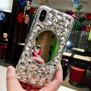 Bling Case Voor Meisjes Luxe Handgemaakte Diamant Make-Up Spiegel Mobiele Telefoon Hoesjes Telefoon Hoesjes Voor Iphone 14