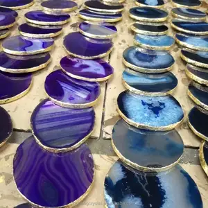 Agate Crystal Quartz Slices With Gold Plated