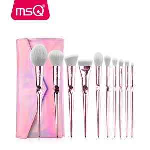 MSQ 10-Piece <strong>Makeup</strong> <strong>Brush</strong> Cleaner Rainbow Shiny Synthetic Hair Shiny Hand <strong>Case</strong> for Foundation Plastic Handle Metal Fan <strong>Brush</strong> - Product Image 2