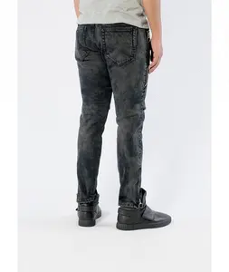 Royal wolf denim black zip ripped skinny jeans mens private label denim jeans manufacturer