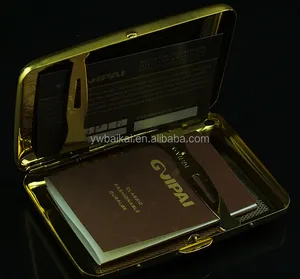 Men's ultra-thin metal stainless steel cigarette case with 14 cigarettes Gold metal cigarette case