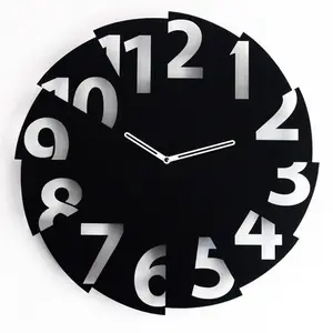 Circular 3d อะคริลิคสีดำ creative wall clock สำหรับตกแต่งบ้าน