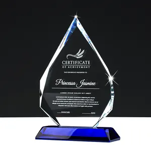 Trofé de cristal personalizado de alta qualidade, placa de vidro em forma de coração