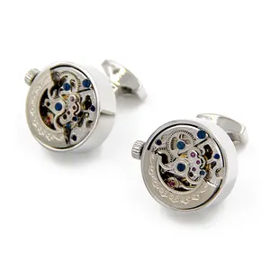 ขายส่งผู้ชายเครื่องประดับแฟชั่นสีเงินนาฬิกาเคลื่อนไหวcufflinks