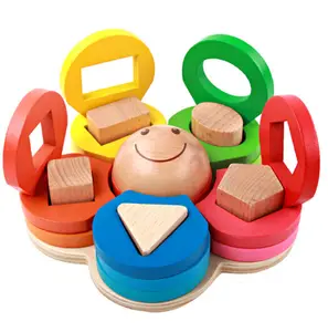 Hot Sale Children's Building Blocks Geometric Shape Paired Column Wooden Puzzle Flower Shape Matching Toy