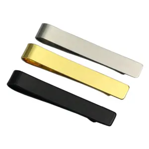 Clips de lazo de acero inoxidable con logotipo personalizado para hombre, corbatas de color dorado, plateado y negro