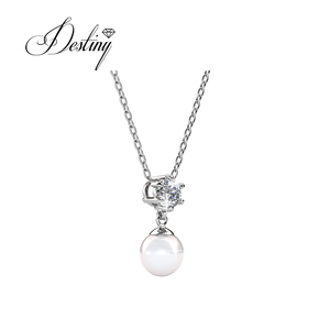 Pauline colgante Daisini adornado con cristales de <span class=keywords><strong>Swarovski</strong></span> plata esterlina 925 <span class=keywords><strong>gargantilla</strong></span> collar de perlas para mujer - Product Image 4