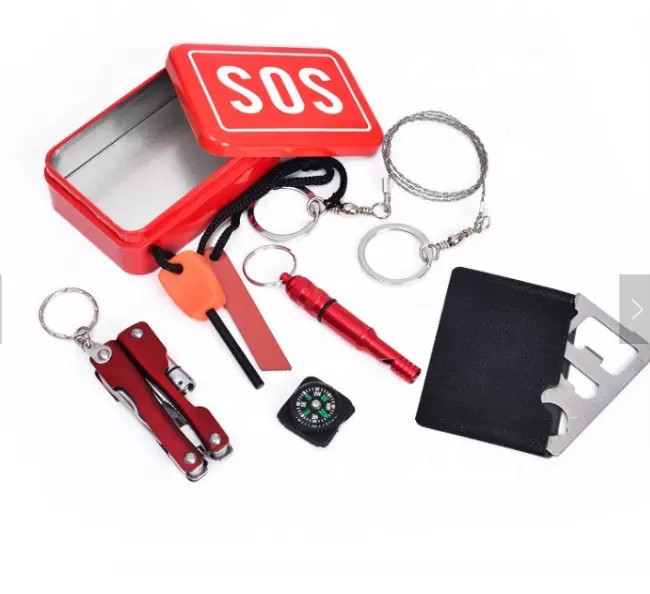 Mini SOS Viện trợ đầu tiên Survival kit Swiss dao đèn pin Kit Viện trợ đầu tiên cắm trại công cụ sinh tồn công cụ ngoài trời Đi Bộ Đường Dài Cuộc Phiêu Lưu