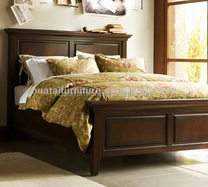 超安い無垢材アンティーク木製キングベッド、ホテルの寝室の家具セット