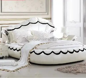 Bisini Moderne Weiß Oval Echte Leder Bett, Doppelbett