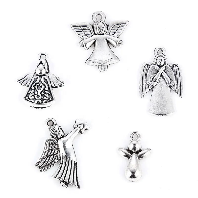 Breloques d'ange en métal, 4 pièces, pendentifs en alliage de Zinc, Antique, argent, pour la fabrication de bijoux DIY, bon marché, vente en gros