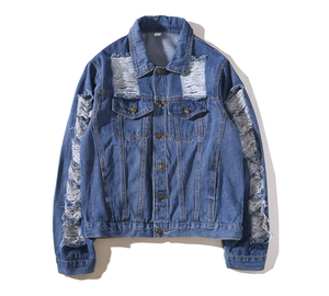 Veste en jean déchirée pour femmes, blouson en Denim Vintage à manches longues, décontracté, tendance, vente en gros, - Product Image 3