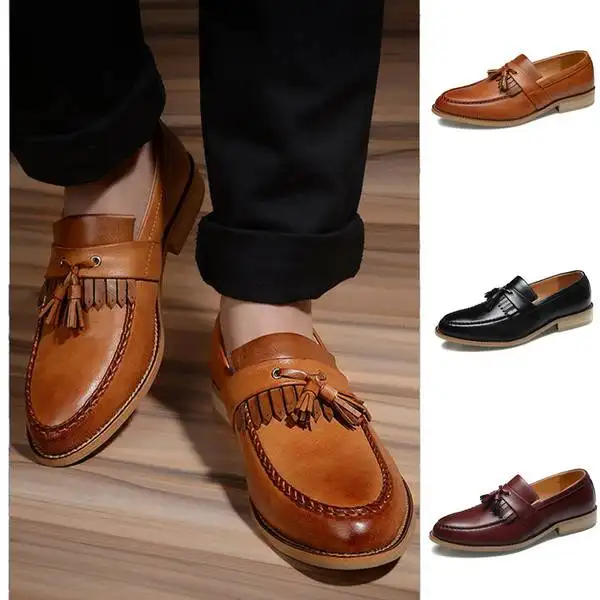 Erkekler moda rahat püsküller İngiliz tarzı kahverengi siyah resmi sürüş soyunma erkek resmi ayakkabı düğün parti daireler ayakkabı