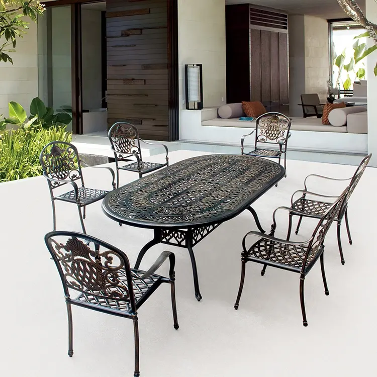 Новинка 2019, алюминиевый обеденный стол для патио, литой садовый стол, алюминиевая металлическая садовая мебель для сада