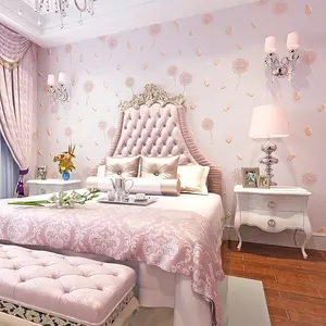 Papel tapiz de pluma de diente de león 3D, verde claro, dormitorio, sala de estar, habitación de niña, cálido, rústico, estilo púrpura, Rosa