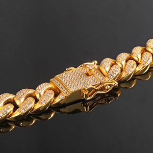 Gelang Berlian Kunci Kotak 12MM Gelang Tautan Kuba Emas 18K Perhiasan Modis Hop Asli Sepenuhnya Perhiasan Berkilau