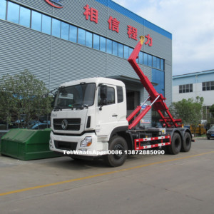 Dongfeng 6X4 10ล้อ15ตัน <span class=keywords><strong>Side</strong></span> ยกถังไฮดรอลิกแขนม้วน Hook Lift Roller ขยะรถบรรทุก