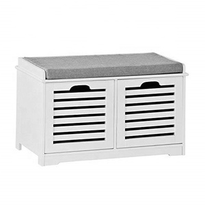 White Storage Customization Bench 2 Drawers &amp; Removable Seat Cushion Shoe Cabinet Shoe Bench - Product Image 2