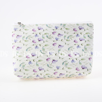 Sac de Cosmétiques Élégant en Cuir PU Imperméable à Motifs Floraux Aquarelle avec Fermeture Éclair Pochette de Voyage pour Maquillage