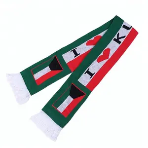 100% 亚克力针织提花Kuwait国庆礼品围巾丙烯酸材质标志定制Kuwait国旗围巾