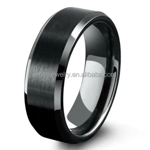 8mm Comfort Fit Fashion Men's Jewelry Big Black Plated Tungsten Carbide Mens Rings