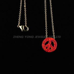 <span class=keywords><strong>Le</strong></span> prix de gros de rouge signe de paix opale collier avec or plaqué chai chaîne - Product Image 3