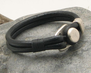 Men's leather <b>bracelet</b>.Black leather multi strand men's <b>bracelet</b> with silver plated clasp Unique Handmade Collection - Product Image 1