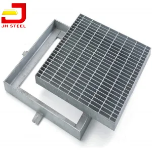 Hot Dip Galvanis Trench Tiriskan Steel Grating With Frame 60X60 Ulet Besi Manhole Cover