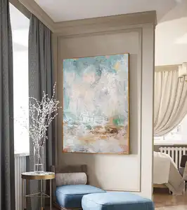 Hot Penjual Vertikal Modern Putih Sky Abstrak Seni Bertekstur Akrilik Lukisan Pada Kanvas