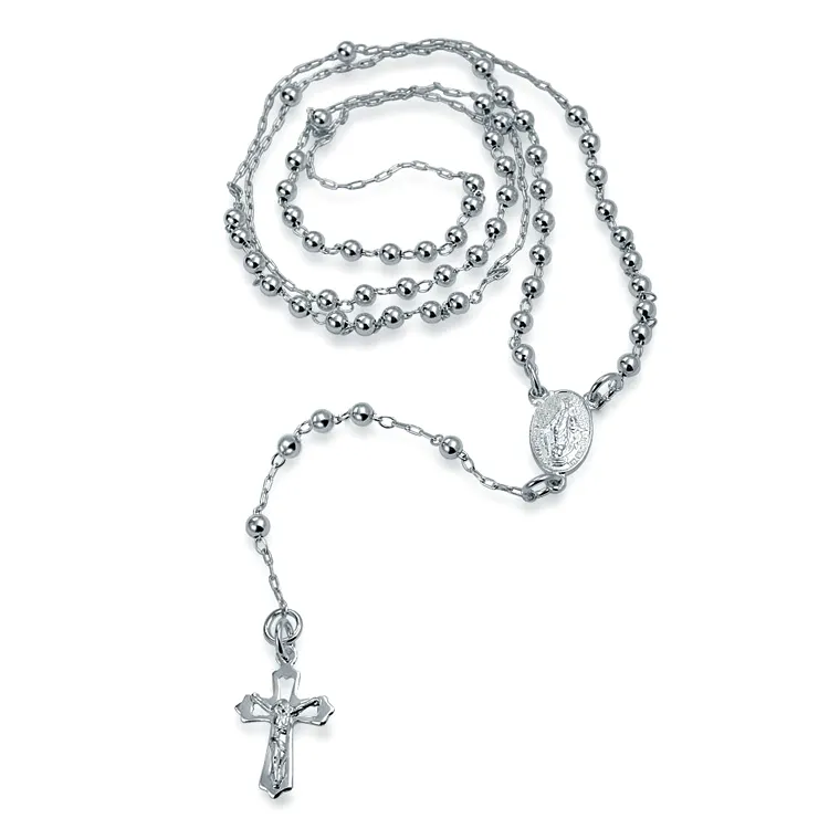 Wholesale 925 Silver Jesus Crucifix Rosary Bead Cross Necklace 24 Inch for women jewelry 2019