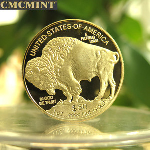Old Coins Souvenir Coin 1 oz .100 Mills Gold Plated Buffalo Indian Head Replica $50 Dollar Round Coin With Good <strong>Price</strong>