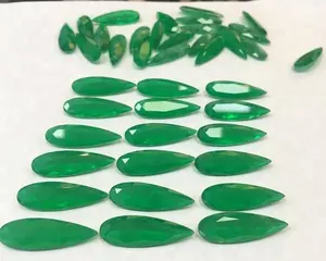 Synthetic Precious Crystal Glass Custom Made Long Pear Shape Green Emerald Stones