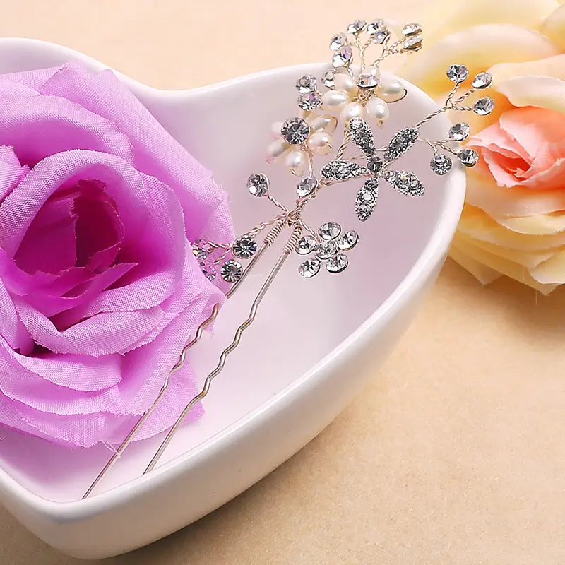 Hochzeiten Perle Haarschmuck Zubehör Haarnadel mit Blatt Strass Braut Haarnadeln