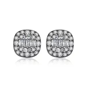 LUOTEEMI Stone Paved Zirconia Stud Earrings Real Rhodium Gold Plated Earrings Jewelry For Girls