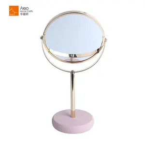 New Design Concrete High-end Cosmetic Round Pink Base Standing Golden Table Mirror For Girl / Festival Promotion