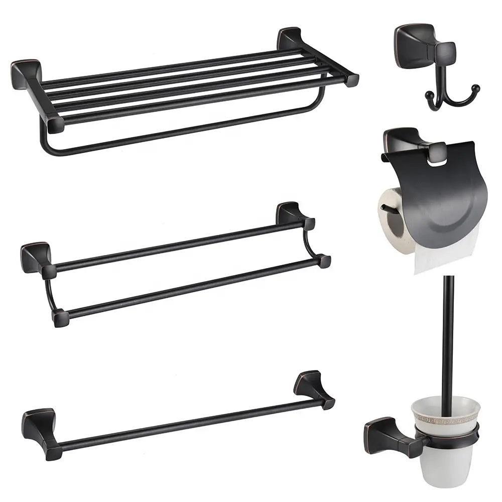 Black oil rubber bronze metal 6 pieces bath accessories stainless steel zinc bathroom hardware accessory set towel rack